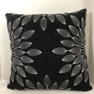 Madison Park Palmer Black Suede Accent Throw Pillow Stitched Flower 16 x16